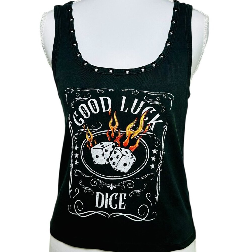 Modish Rebel Tank in Washed Black‎ w/graphic, Women's size L